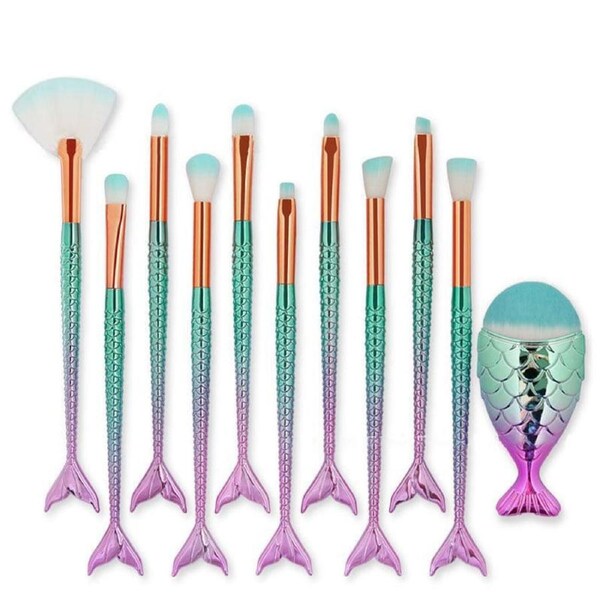 11 X Mermaid Makeup Brush Set for Foundation and Eyeshadow