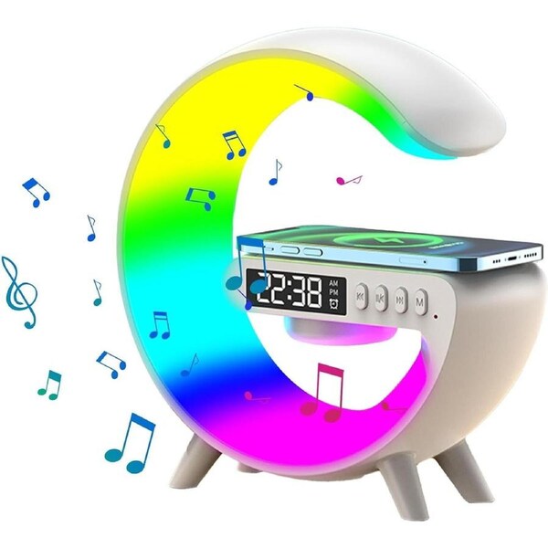 Smart Alarm Clock Wake Up Light Sound Machine Bluetooth Speaker Wireless Charger