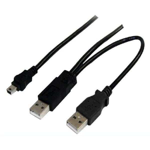 Astrotek USB 2.0 Y Splitter Cable - Type A Male to Mini B 5 pins 1m + USB Type A Male 2m Black Colour Power Adapter Hub Charging 20cm