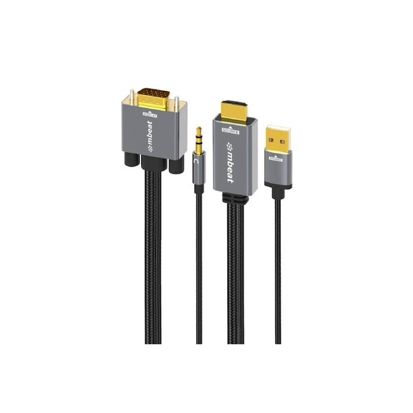 Mbeat Tough Link 1.8m HDMI to VGA Cable with USB Power and 3.5mm Audio
