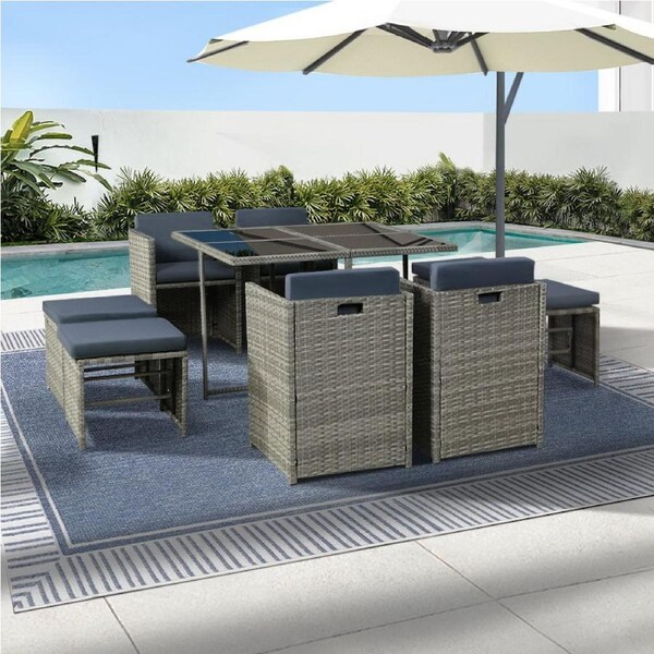 Gardeon 9/11/13 Piece Outdoor Dining Set Patio Wicker Furniture Grey 9 PC Dining Set