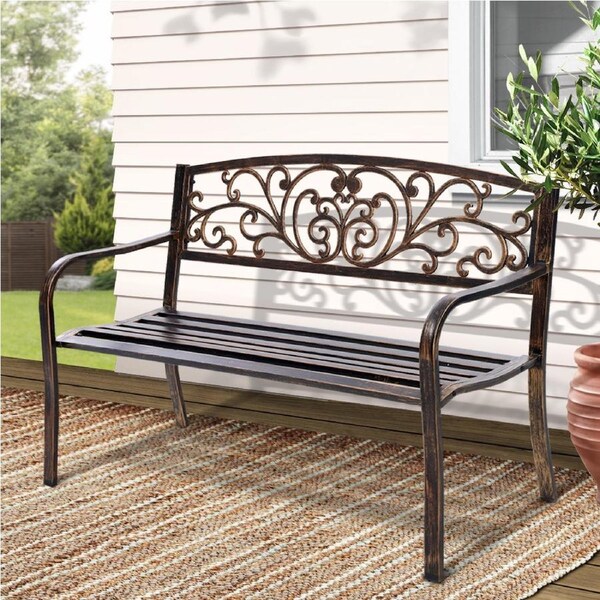 2-3 Seat Gardeon Outdoor Garden Bench Furniture Chair Steel Backyard Patio Porch Park Bronze-Model 2