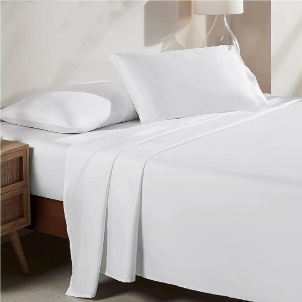 LINENOVA 100% Cotton Sheet Set Deep Fitted Flat Pillowcases Ultra Soft,Comfort,Anti-allergic Single / White