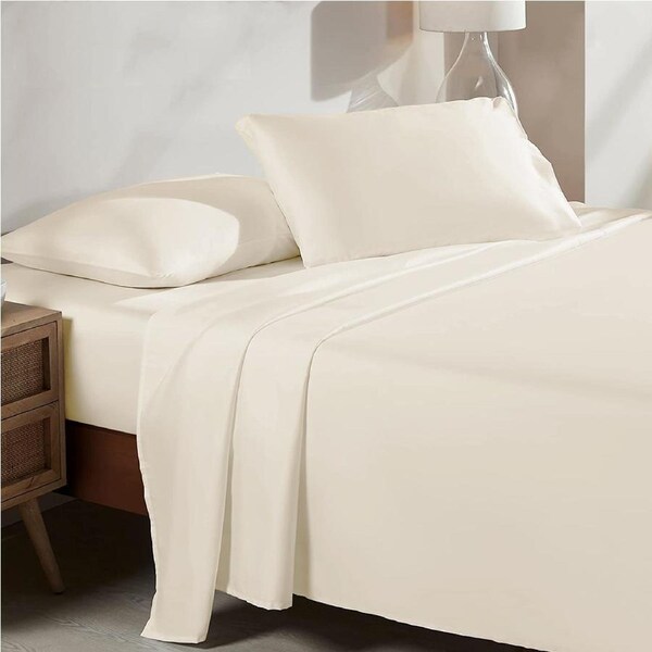 LINENOVA 100% Cotton Sheet Set Deep Fitted Flat Pillowcases Ultra Soft,Comfort,Anti-allergic Single / Cream