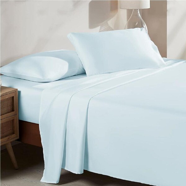 LINENOVA 100% Cotton Sheet Set Deep Fitted Flat Pillowcases Ultra Soft,Comfort,Anti-allergic King Single / Light blue