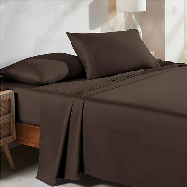 LINENOVA 100% Cotton Sheet Set Deep Fitted Flat Pillowcases Ultra Soft,Comfort,Anti-allergic King Single / Chocolate Brown