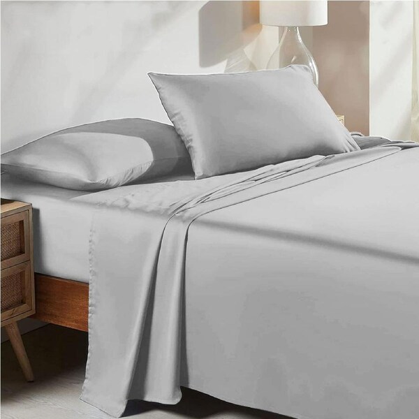 LINENOVA 100% Cotton Sheet Set Deep Fitted Flat Pillowcases Ultra Soft,Comfort,Anti-allergic Double / Gery