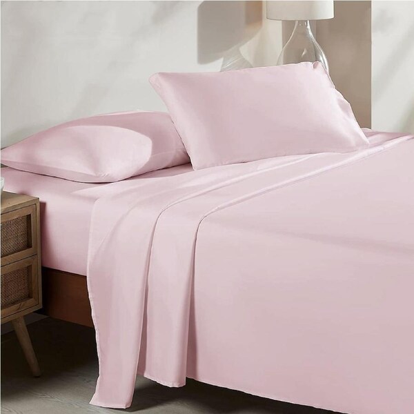 LINENOVA 100% Cotton Sheet Set Deep Fitted Flat Pillowcases Ultra Soft,Comfort,Anti-allergic Double / Mauve