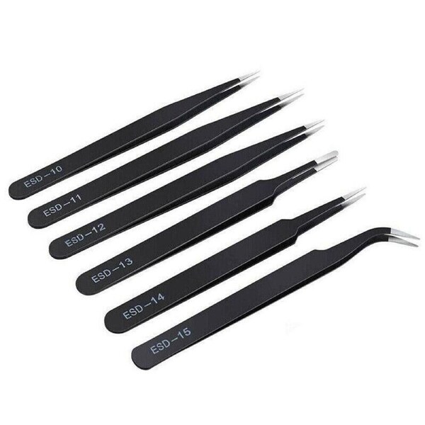 6 Pcs Esd Anti-Static Tweezer Set Tweezers Maintenance Tool Stainless Steel
