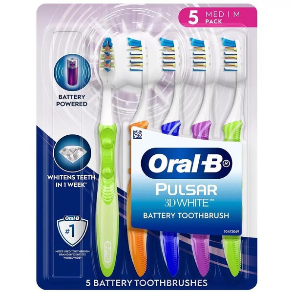 5 Packs Oral-B Pulsar Battery Power Medium Vibrating Bristles Toothbrush Oral Ca