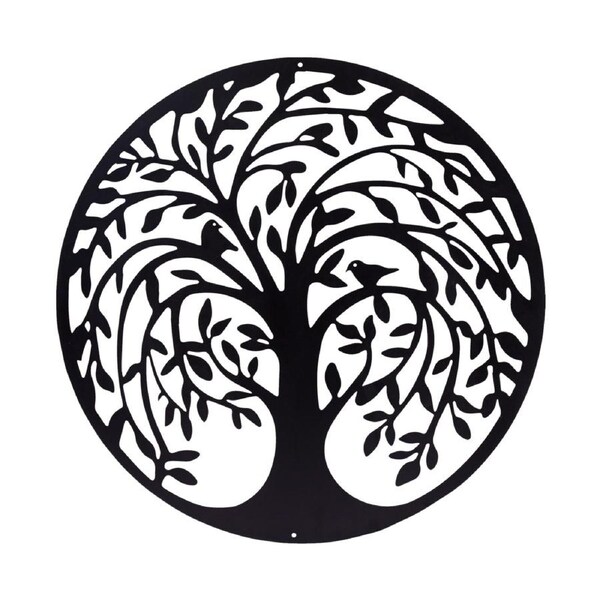 60cm Tree Of Life And Birds Round Metal Wall Garden Art Sculpture For Outdoor Decor