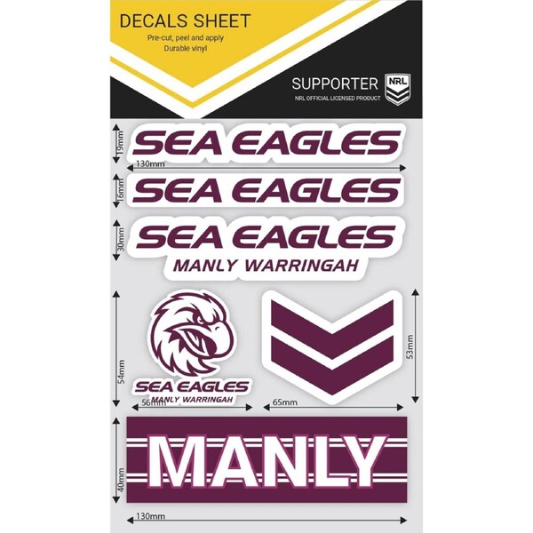 NRL Sticker Decal Sheet - Manly Sea Eagles - Stickers Wordmark - NEW