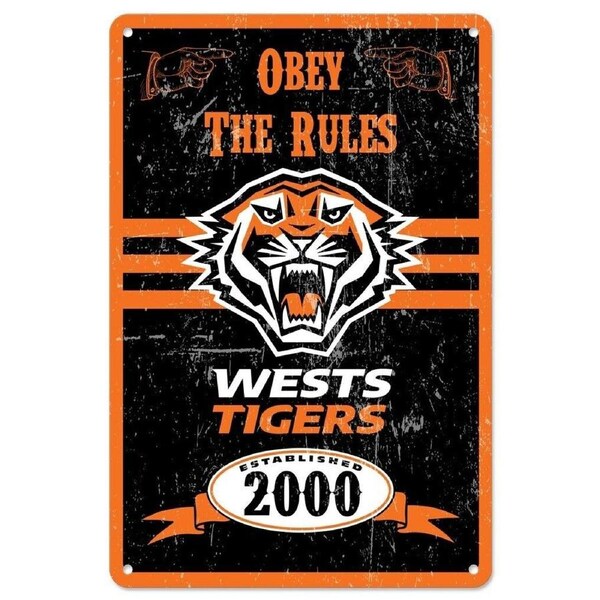 NRL Retro Supporter Tin Sign - West Tigers - Man Cave - Heritage - New Design