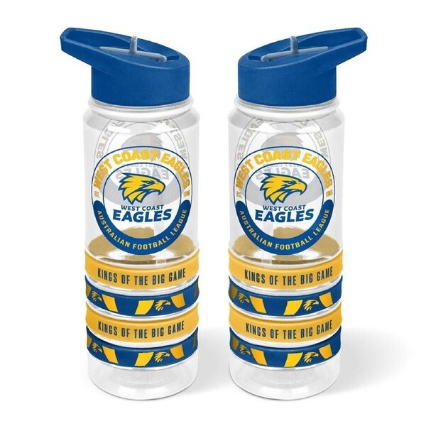 AFL Clear Tritan Drink Bottle 650ml - West Coast Eagles - 4 Wrist Bands