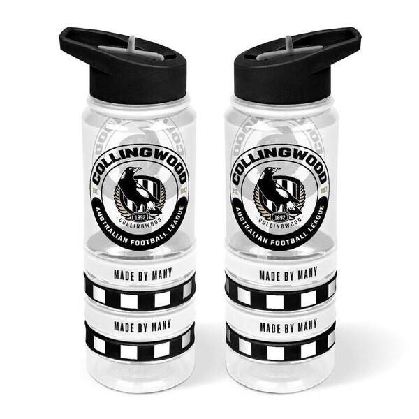 AFL Clear Tritan Drink Bottle 650ml - Collingwood Magpies - 4 Wrist Bands
