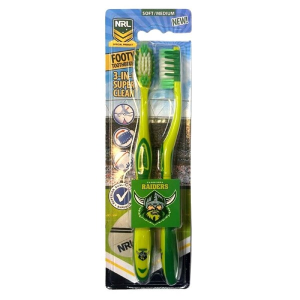 NRL Adult Toothbrush Twin Pack - Canberra Raiders - Set of Two - Soft/Medium