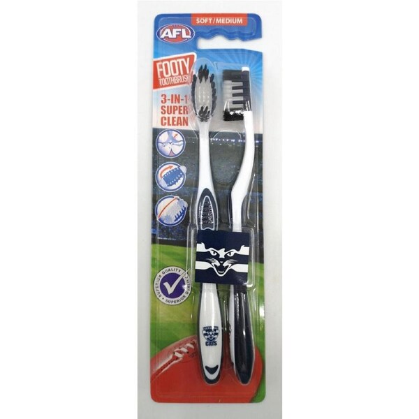 AFL Adult Toothbrush Twin Pack - Geelong Cats - Set of Two - Soft/Medium