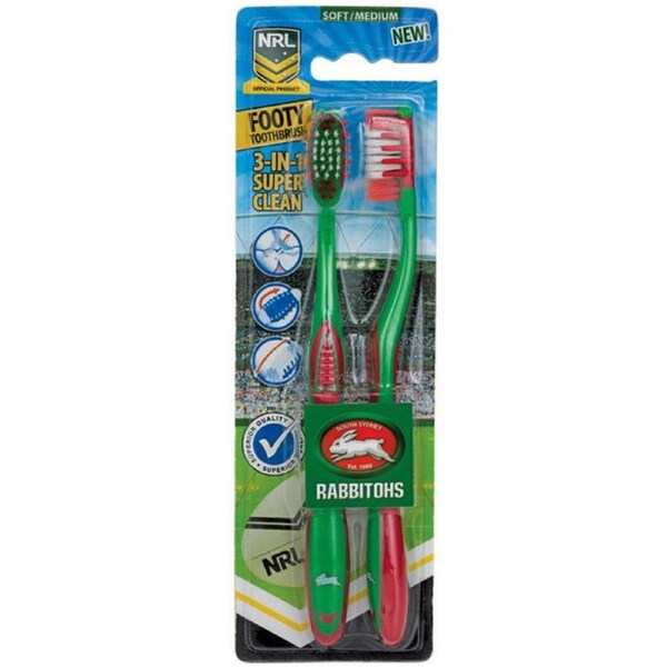 NRL Adult Toothbrush Twin Pack - South Sydney Rabbitohs - Soft/Medium
