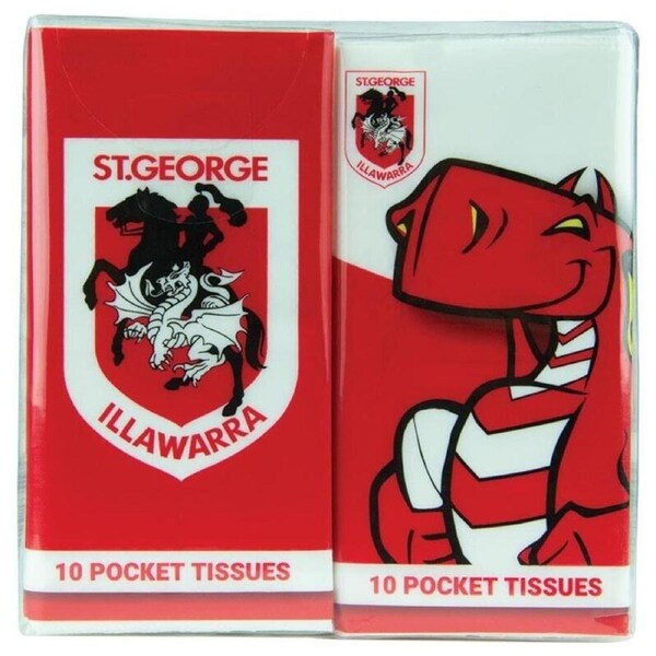 NRL Mascot Pocket Tissue - St George Illawarra Dragons - 4 Pack