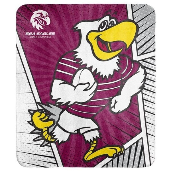 NRL Coral Mascot Blanket - Manly Sea Eagles - 150x130cm - Rugby League