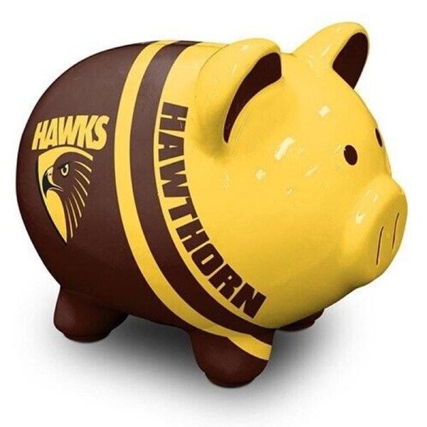 AFL Ceramic Piggy Bank Money Box - Hawthorn Hawks - 14x12x11cm