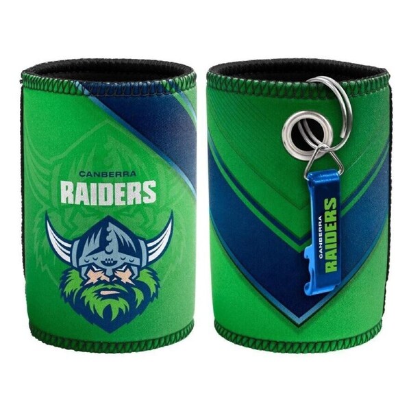 NRL Stubby Can Cooler with Bottle Opener - Canberra Raiders - Rubber Base