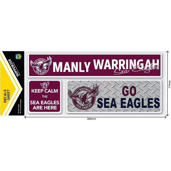 NRL Car Window Decal Set - 3 Stickers - Manly Sea Eagles - 280mm