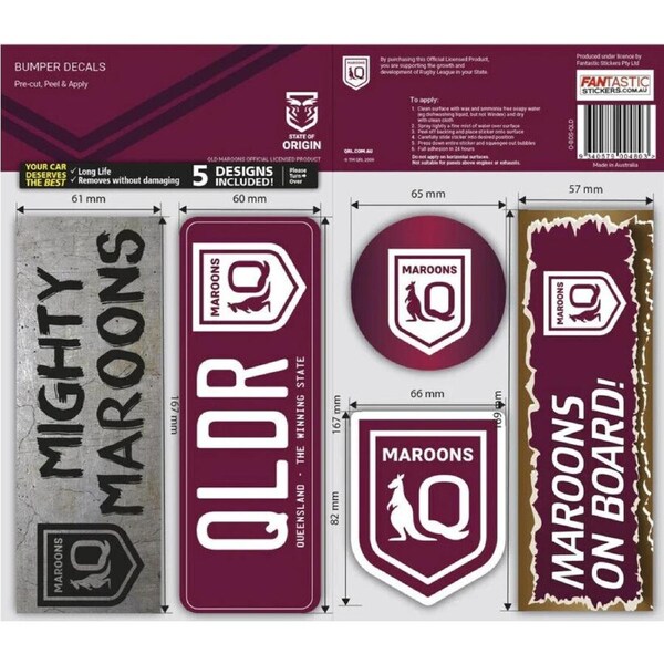 NRL Bumper Decal Sheet Set - QLD Maroons - Team Logo Sticker - 170mm