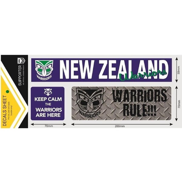 NRL Car Window Decal Set - 3 Stickers - New Zealand Warriors - 280mm