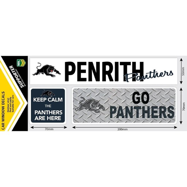 NRL Car Window Decal Set - 3 Stickers - Penrith Panthers - 280mm