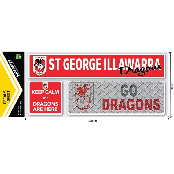 NRL Car Window Decal Set - 3 Stickers - St George Illawarra Dragons - 280mm