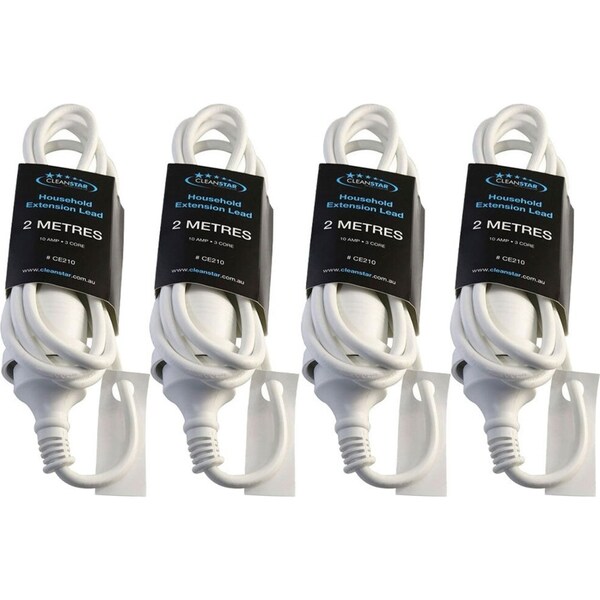 4x Cleanstar 2m Household/Home Portable Indoor Extension Lead Plug & Play White