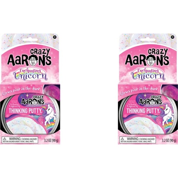 2x Crazy Aarons Thinking Putty Enchanting Unicorn Glowbrights Kids Toy 10cm 3y+