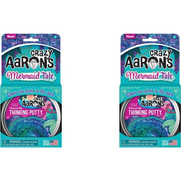 2x Crazy Aarons Thinking Putty Mermaid Tale Glowbrights Kids Play Toy 10cm 3y+