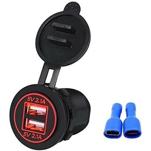 Dual 2.1A (4.2A) 12V/24V DC USB Charger Power Socket Outlet For Car Truck Boat RED