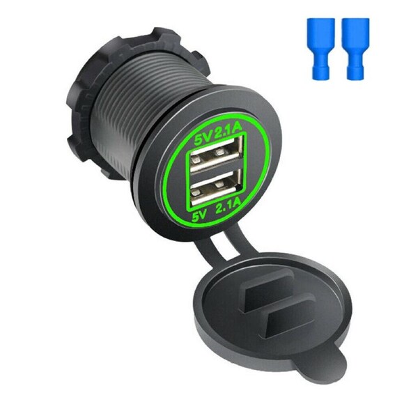 Dual 2.1A (4.2A) 12V/24V DC USB Charger Power Socket Outlet For Car Truck Boat GREEN