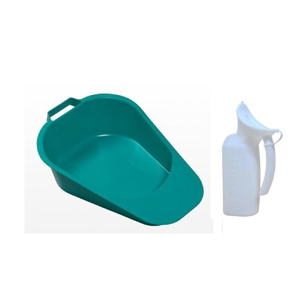 COMBO Slipper Bed Pan w/Handle + Female Urinal Bottle w/Lid