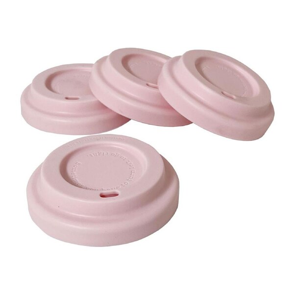 Unbreakable Silicone Reusable 8.9cm Diameter Coffee Cup Lids in Pastel Sherbet Pink - 4 Pack