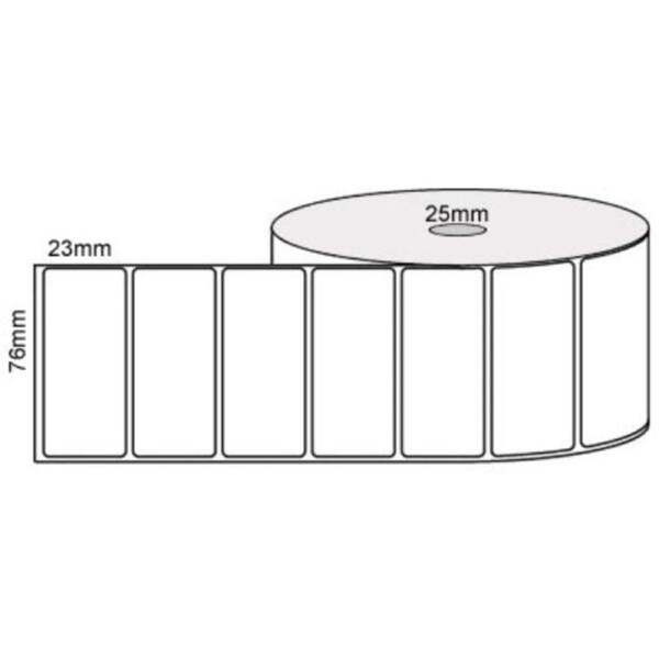 76mm x 23mm - White Thermal Transfer Labels, 2500 LPR Permanent Adhesive, 25mm core,