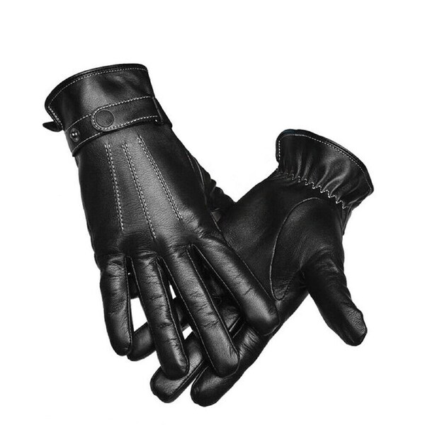 Touch Screen Gloves Mens Winter Warm PU Leather