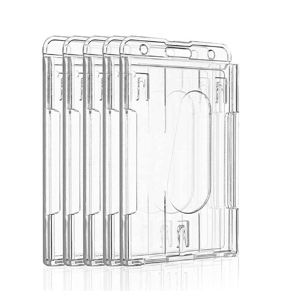 5pcs ID Card Holder Lanyard Hard Plastic Badge Double Side