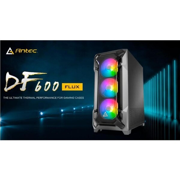 Antec DF600 FLUX ATX, 5 x120mm Fans Included, 3x ARGB & 2x PWM + Fan Controller, Tempered Glass Side, 2x USB 3.0 High Airflow Thermal Gaming Case (LS