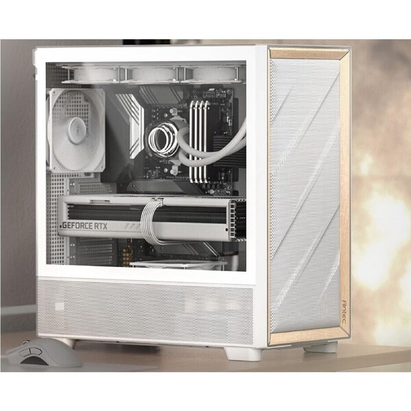 Antec Flux ATX, White Premium Birch Trim, 5x white PWM Performance Fans. Ultra Cooling Design, PWM ARGB Controller w/ MB Sync, Mid Tower Case