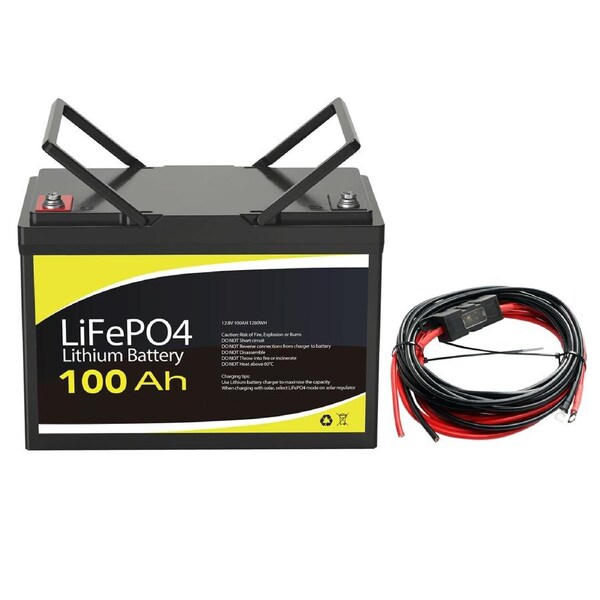 12V 100Ah Lithium Battery + 6m 50A Fuse M8 Cable