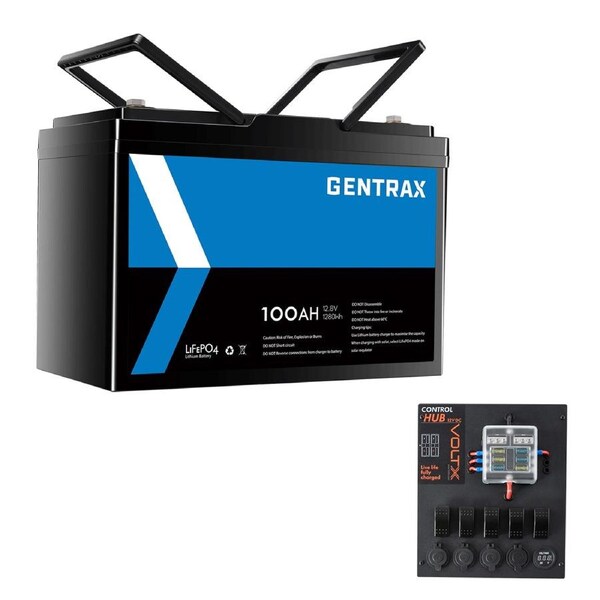 GENTRAX 12V 100Ah Lithium Battery + 12V Control Box 2x USB