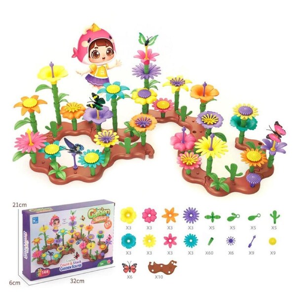 144Pcs Flower Garden Building Kit STEM Toy for 3-7 Year Old Girls