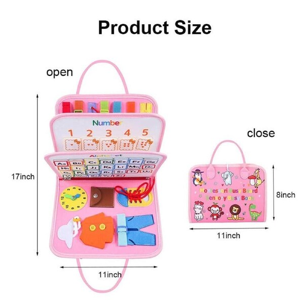 Busy Board Educational Sensory Toys Toddler for 3-6 Year Old Boys Girls-Pink