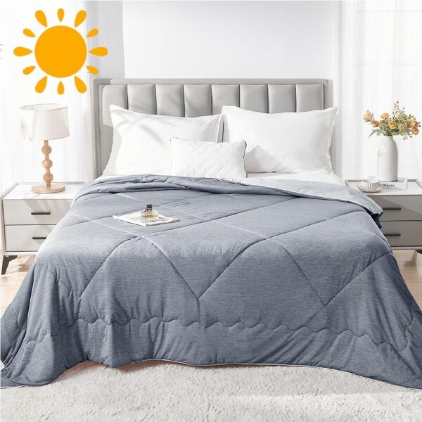 LINENOVA Cooling Blanket/Comforter - Soft Breathable,Lightweight Bedding for All Seasons(Queen Size,Grey)