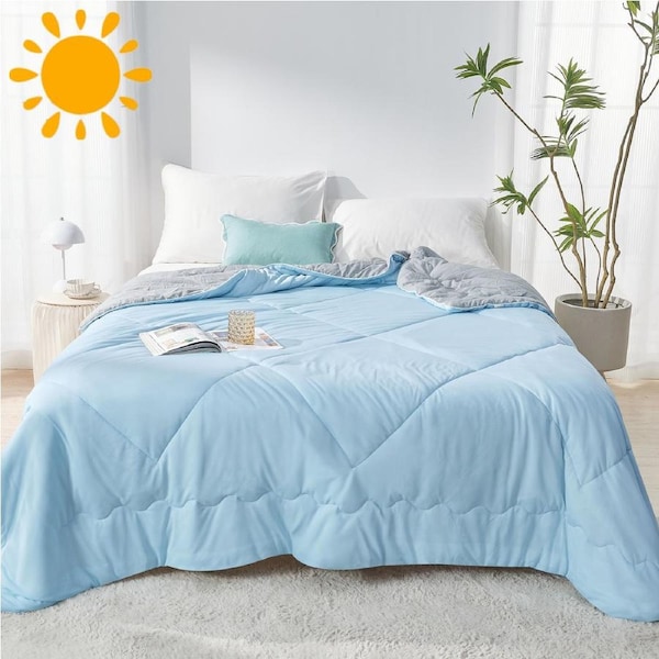 LINENOVA Cooling Blanket/Comforter - Soft Breathable,Lightweight Bedding for All Seasons(Double Size,Ice Blue)