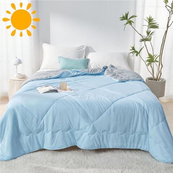LINENOVA Cooling Blanket/Comforter - Soft Breathable,Lightweight Bedding for All Seasons(Queen Size,Ice Blue)